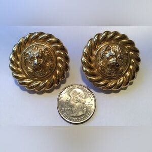 Vintage Gold Tone Lion Head Clip-on Earrings